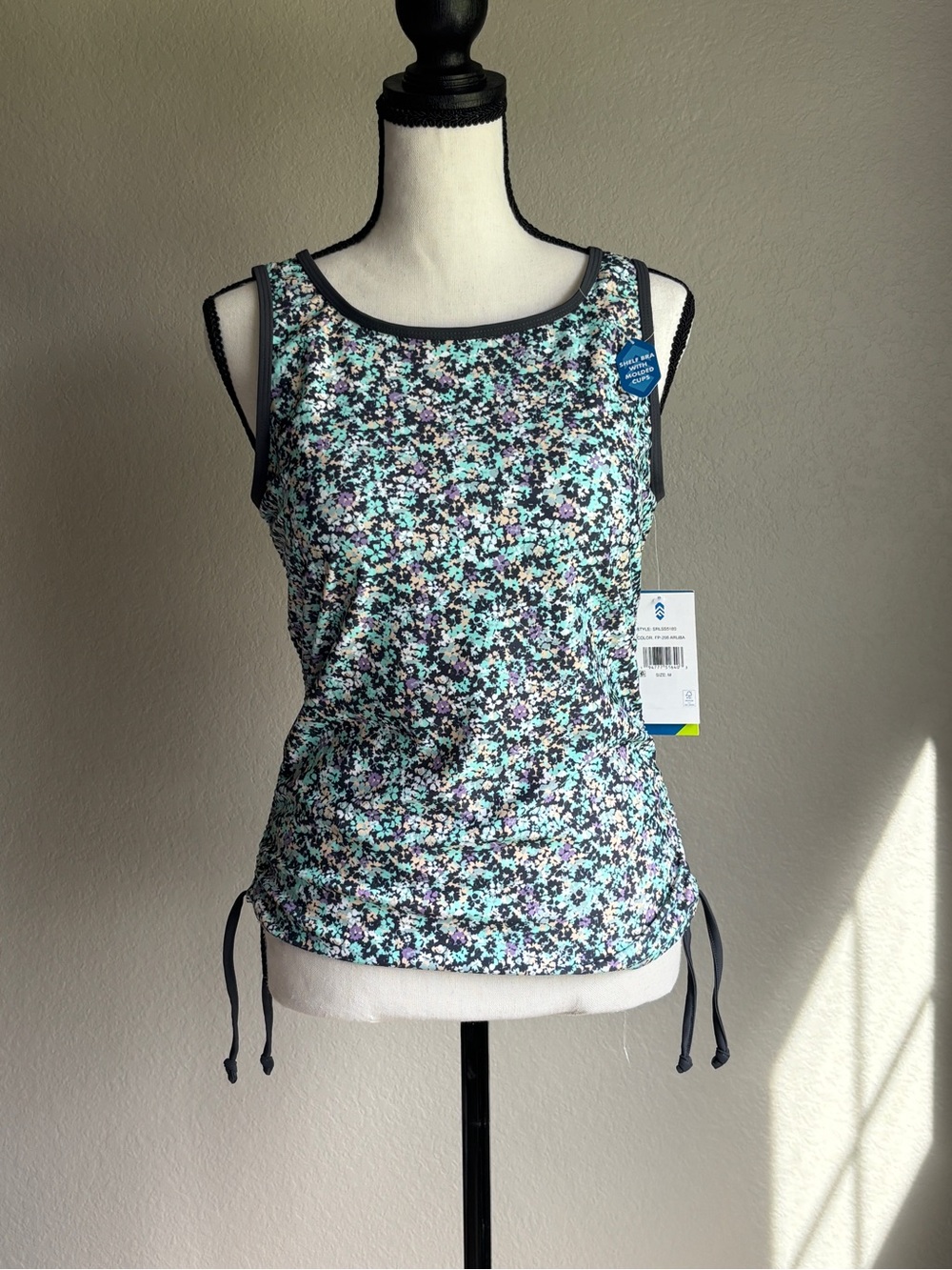 NWT Free Country Mint, dark great & Lavender Floral Swim Tank Top women’s M
